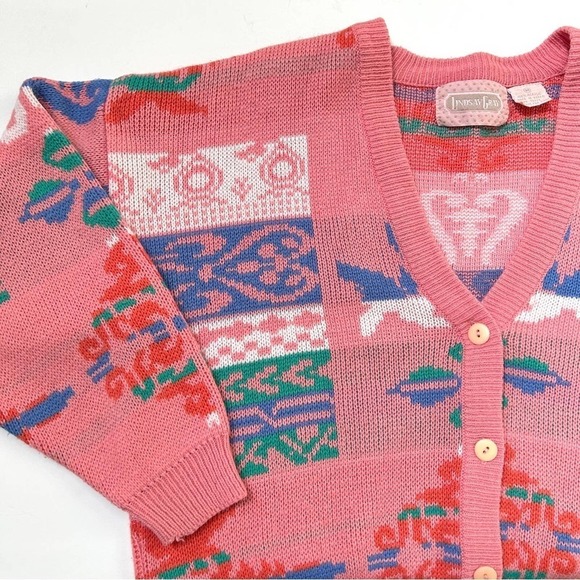 Vintage Pink 80s 90s Lindsay Gray Cardigan Sweater Made in Korea, Size Medium - Picture 11 of 14